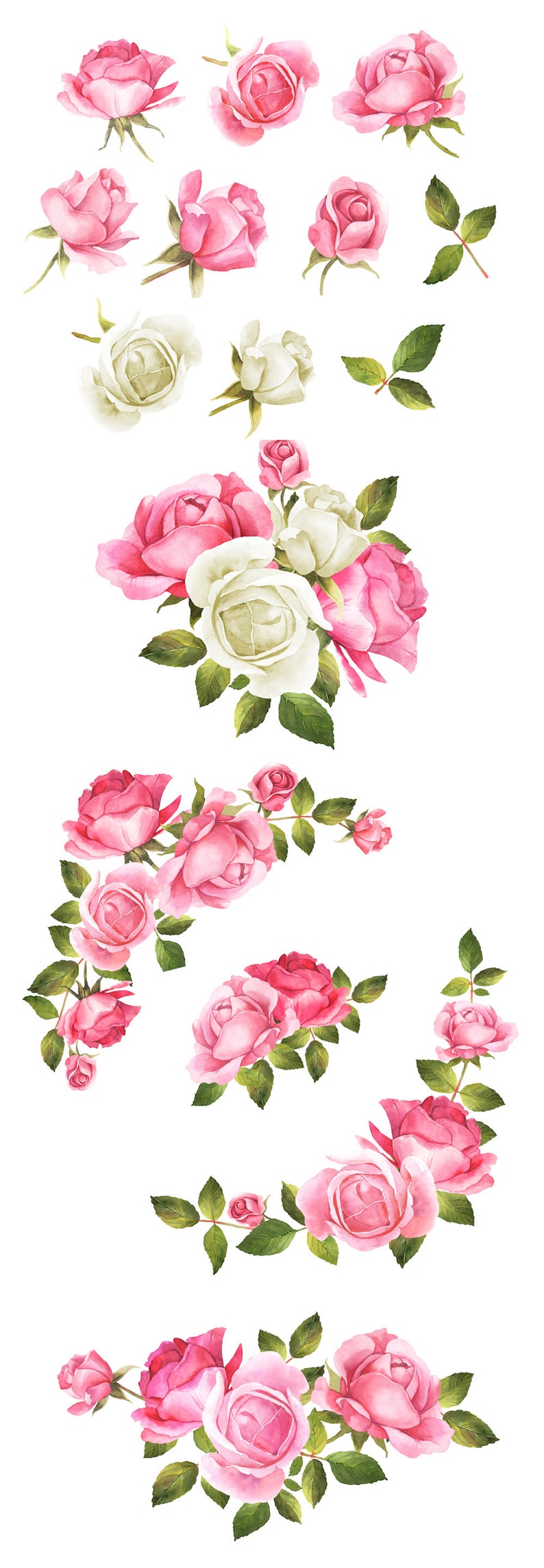 hand-painted Rose wedding bouquets Floral Clipart Roses bouquet Pink Wedding clipart Wedding Clip Art Wedding clipart White roses