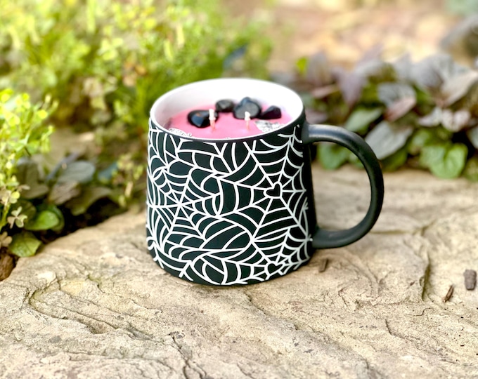 Spiderweb heart candle mug