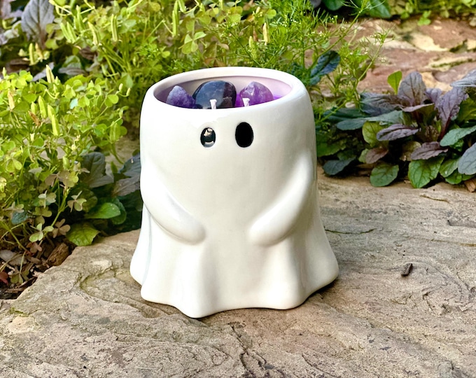 Amethyst crystals ghost candle