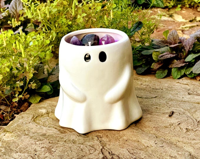 Amethyst crystals ghost candle