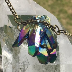 Rainbow titanium quartz crystal necklace-Healing stone-light worker-high vibrations-bohemian jewelry-witchy-magical-artsy-coven wear