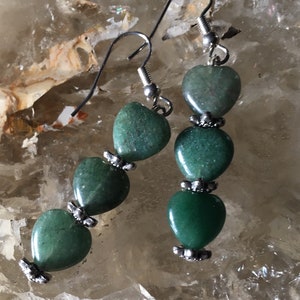 Aventurine earrings-Heart jewelry-Valentine earrings-Natural green stone jewelry-gift of love-Hearts-gemstone-lightworker-green witch