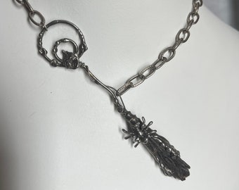 Besom necklace, witch broom jewelry, natural black kyanite broom, raw crystal, witchy jewelry, magical, unique