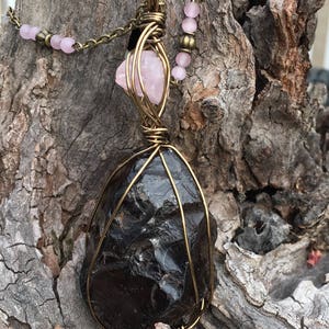 Smoky Quartz Rose Quartz Bohemian style Chakra healing Crystal necklace Vegan Wiccan jewelry High vibration Raw stone Trending stone