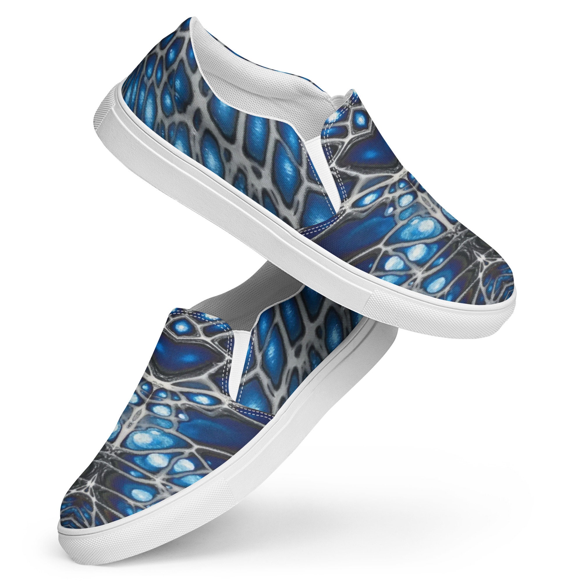 Mens Slip-on Canvas Shoes - Blue Fluid Art - Etsy display picture 1