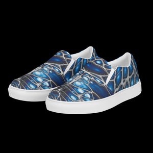 Womens Slip-On Canvas Shoes - Blue Fluid Art