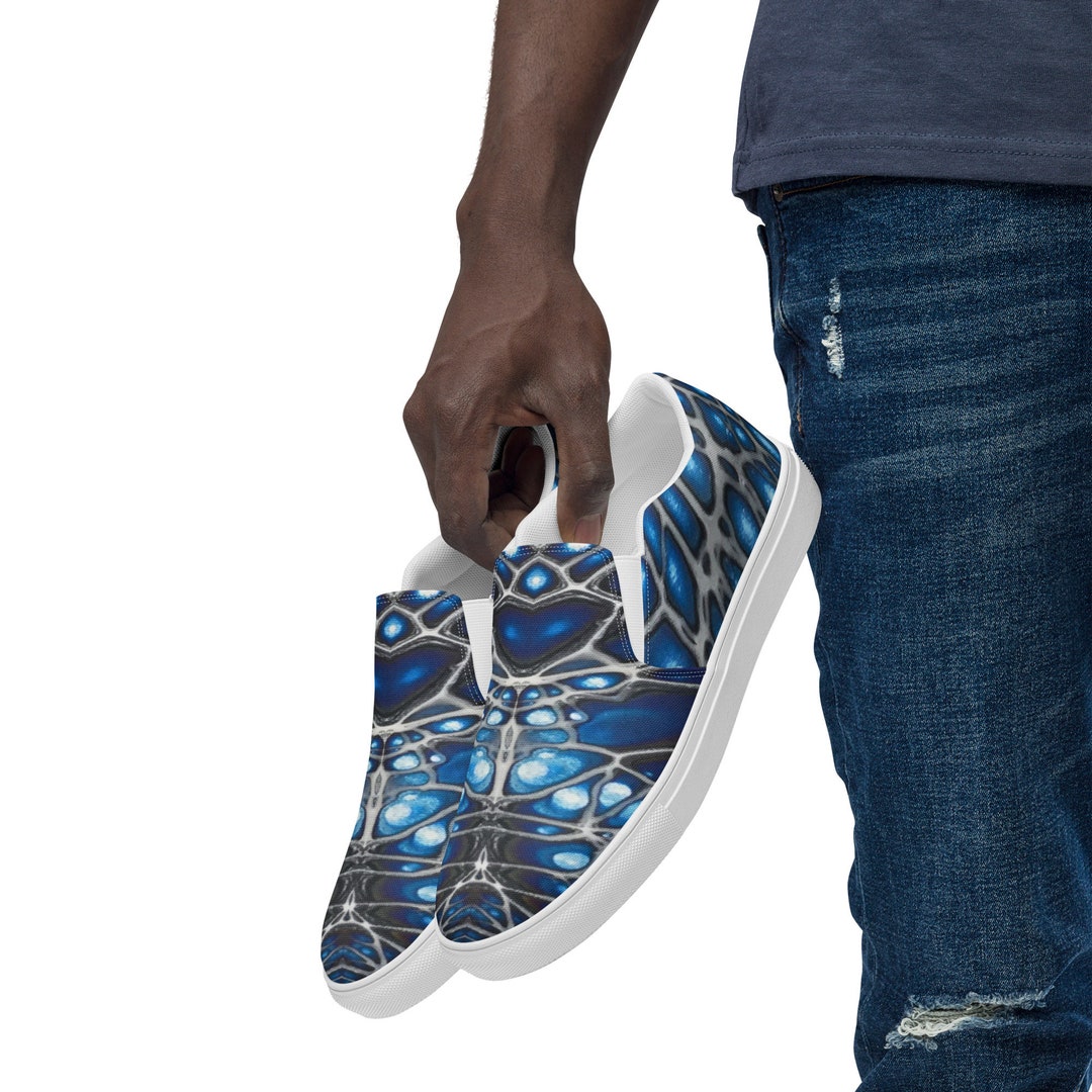 Mens Slip-on Canvas Shoes - Blue Fluid Art - Etsy display picture 1