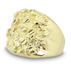 Solid 14K Yellow Gold Extra Large Diamond Cut Men&#39;s Nugget Ring, Oval Face, Bold Gold Ring, Statement Men&#39;s Jewelry, Luxury Nugget Ring