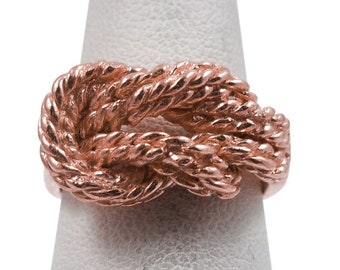 Solid 14K Women's Rose Gold Ring  Love Knot Ring Ring Rope 11mm, Sizes 5 - 12