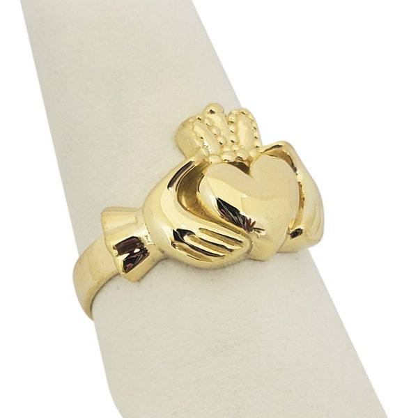 Solid 10K Yellow Gold Claddagh Ring, Irish, Large, Celtic Ring, Sizes 3 - 15