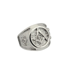 Solid 14K White Gold Freemason Ring Masonic Double Headed Eagle, Size 5 - 15