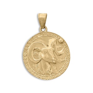 Real 18K Yellow Gold Aries Pendant, Zodiac Sign Coin Pendant Astrology Jewelry