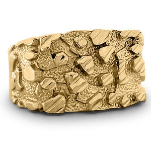 Solid 14K Yellow Gold Mens Nugget Ring Diamond Cut Heavy Wide Face, Size 5 - 15