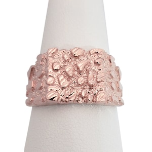 Solid 18K Rose Gold Nugget Ring Jewelry Large Diamond Cut Mens Nugget Ring, Size 5 - 15