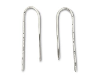 Solid 14K White Gold Small Hammered Arch Earrings U Shape Gold Threader Bar 1"