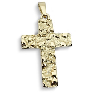 Solid 10K Yellow Gold Mens Nugget Cross Mens Gold Cross Pendant Gold Nugget Pendant
