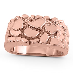 Solid 18K Rose Gold Classic 11mm Mens Nugget Ring, Size 5 - 15