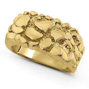 Solid 14K Yellow Gold Classic 11mm Mens Nugget Ring, Size 5 - 15