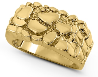 14k Nugget Mens Ring. Gold Nugget Ring. Mens Pinky Ring. Mens