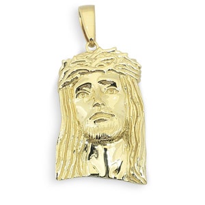 Solid 10K Yellow Gold Jesus Piece, Real Gold Jesus Pendant, 1.12 Inch, Men&#39;s Gold Jesus Pendant, Rose Gold Jesus Face Pendant