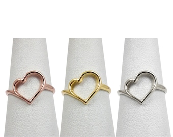 Solid 10K Yellow White or Rose Gold Heart Ring Design Pierced Heart Jewelry Ring Sizes 3 - 12