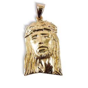 Solid 10K Yellow Gold Jesus Piece, Gold Jesus Pendant, Gold Jesus Face Charm, 1 Inch, Men's Gold Jesus Pendant