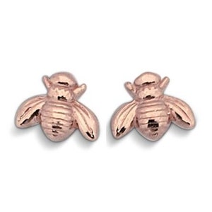Solid 14K Rose Gold Bee Earrings, Honey Bee Stud, Small 7mm, Dainty Bumble Bee Earrings