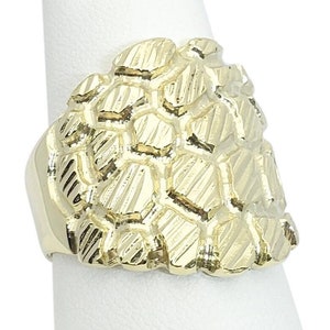 Real 14K Yellow Gold Diamond Cut Men&#39;s Nugget Ring, XXL Heavy Gold Nugget Ring, Bold Men&#39;s Jewelry, Statement Nugget Ring