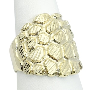 Solid 10K Yellow Gold Extra Large Diamond Cut Mens Nugget Ring, Size 5 - 15 XXL