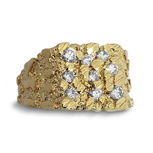 Real 18K Yellow Gold 0.62 Carat Diamond Mens Nugget Ring (Natural or Lab), Size 5 – 15