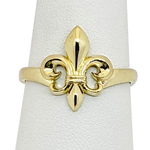 Solid 10K Yellow Gold Fleur de Lis Ring, French Symbol Ring for Women, Classic Fleur de Lis Jewelry