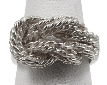 Solid 14K Women's White Gold Ring  Love Knot Ring Ring Rope 11mm, Sizes 5 - 12