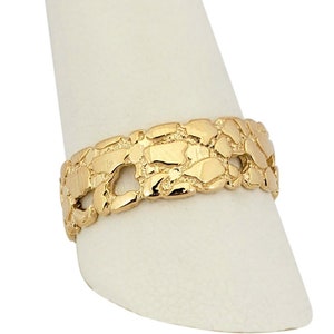 Solid 18K Yellow Gold Nugget Band, 7mm Gold Nugget Ring, Size 5 - 15