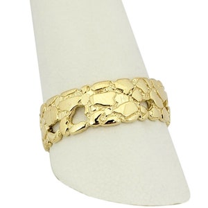 Solid 14K Yellow Gold Nugget Band, 7mm Gold Nugget Ring, Size 5 - 15