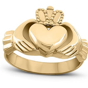 Solid 10K Yellow Gold Claddagh Ring, Irish, Large, Celtic Ring, Sizes 3 - 15