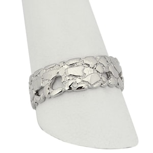 Solid 10K White Gold Nugget Band, 7mm Gold Nugget Ring, Size 5 - 15