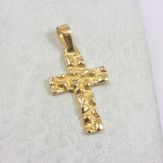 Solid 10K Yellow Gold Mens Nugget Cross 