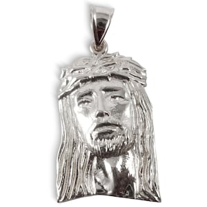 Colgante de oro blanco macizo de 14 quilates con forma de Jesús, 2,5 g, 1&quot;
