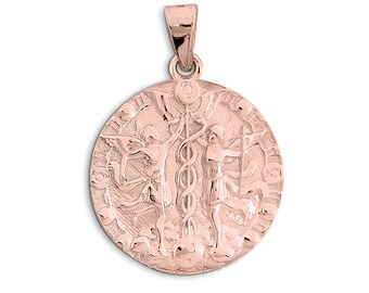 Real 10K Rose Gold Gemini Pendant, Zodiac Sign Coin Pendant Astrology Jewelry