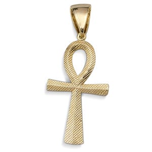 Real 10K Yellow Gold Ankh Pendant, 3 Sizes, Diamond Cut Solid Gold Egyptian Cross