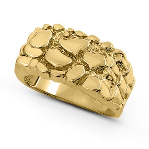 Solid 10K Yellow Gold Classic 11mm Mens Nugget Ring, Size 5 - 15