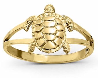 Massiver 10K Damenring Gelbgold Schildkrötenring, Größe 3 - 12