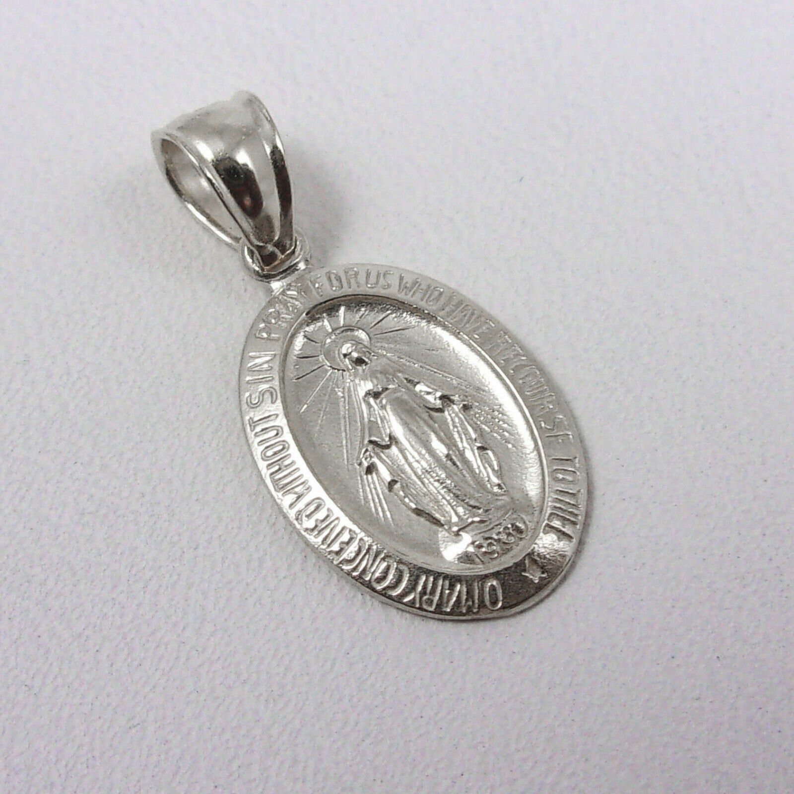 Solid 18K White Gold Miraculous Medal 