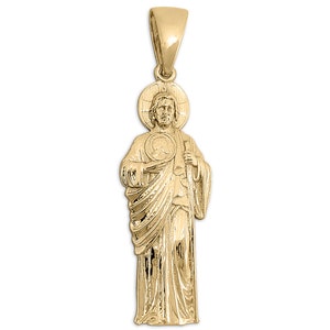 Colgante de San Judas Tadeo en oro amarillo auténtico de 18 quilates, patrón de la esperanza, medallón religioso