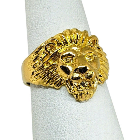 Men's Vintage Heavy 14k Gold .17 ctw Ruby Diamond Eyes Textured 3D Lion  Head Rin