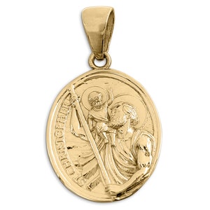 Real 18K Yellow Gold Saint Christopher Pendant, Patron Saint Protective Medallion
