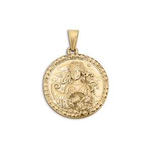 Véritable pendentif Vierge en or jaune 18 carats, pendentif pièce de monnaie signe du zodiaque, bijoux astrologique