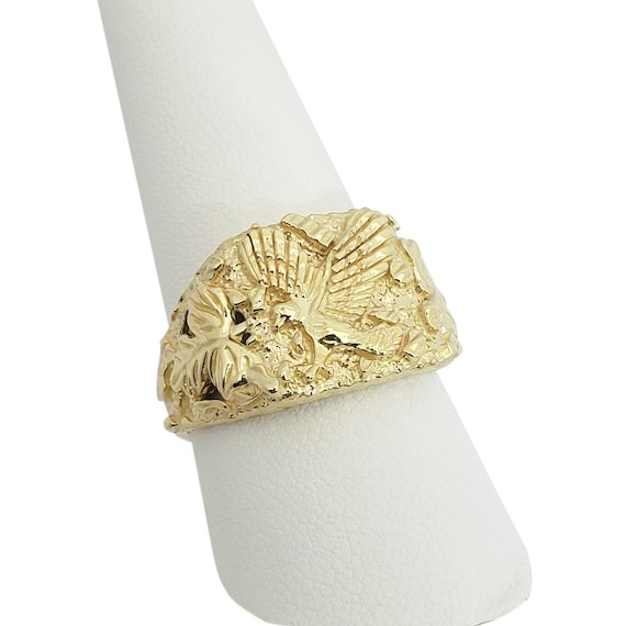 Solid 10K Yellow Gold Large Eagle Leaf Mens Nugget Ring Size 5 15