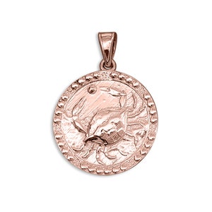 Echter 14K Rosegold Krebs Anhänger, Sternzeichen Münze Anhänger Astrologie Schmuck