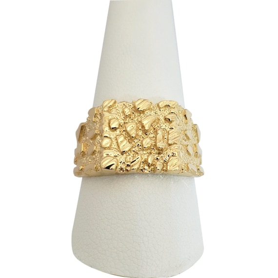 Solid 18K Yellow Gold Large Diamond Cut Mens Nugget Ring Size 5